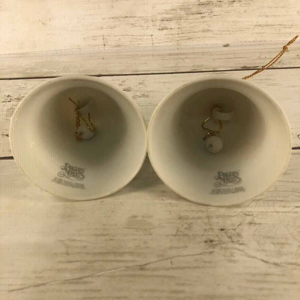 Precious Moments 1985 Christmas Bell Ornaments Set of 2 Enesco Joy To The World